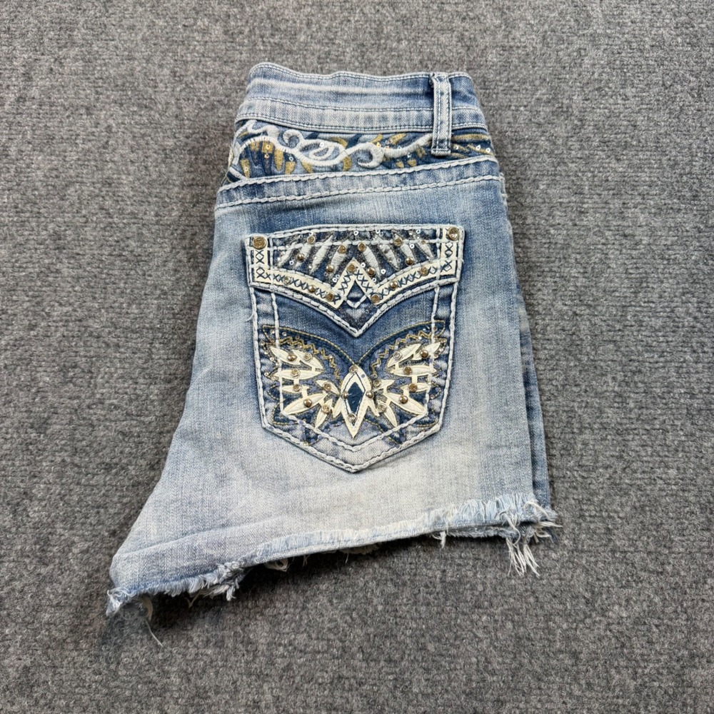 Telepatia Y2K 90s Embellished Denim Shorts Light Wash Distressed Size 7/28